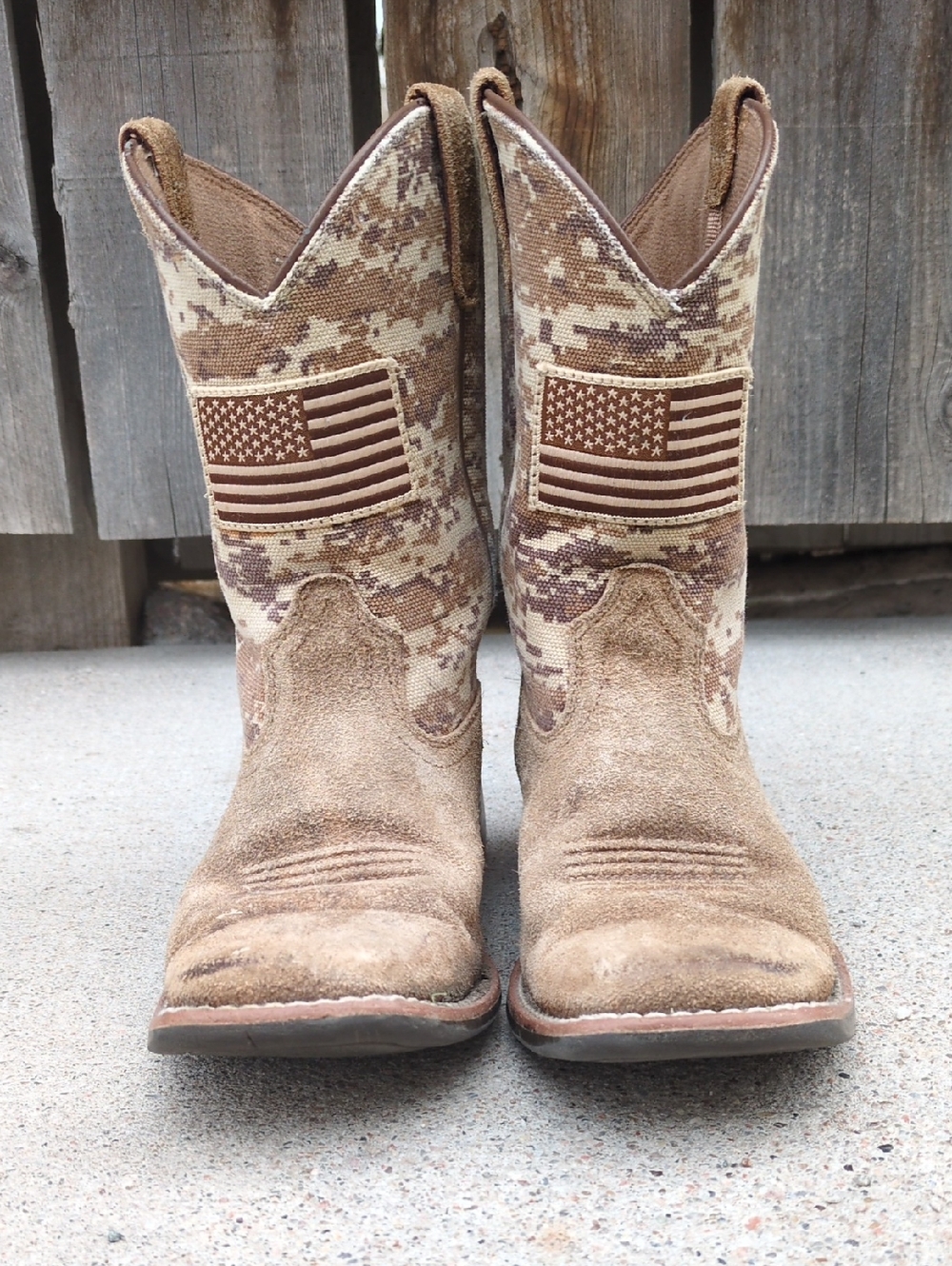 Ariat Kids Tan Desert Camo Western Boots with American Flag